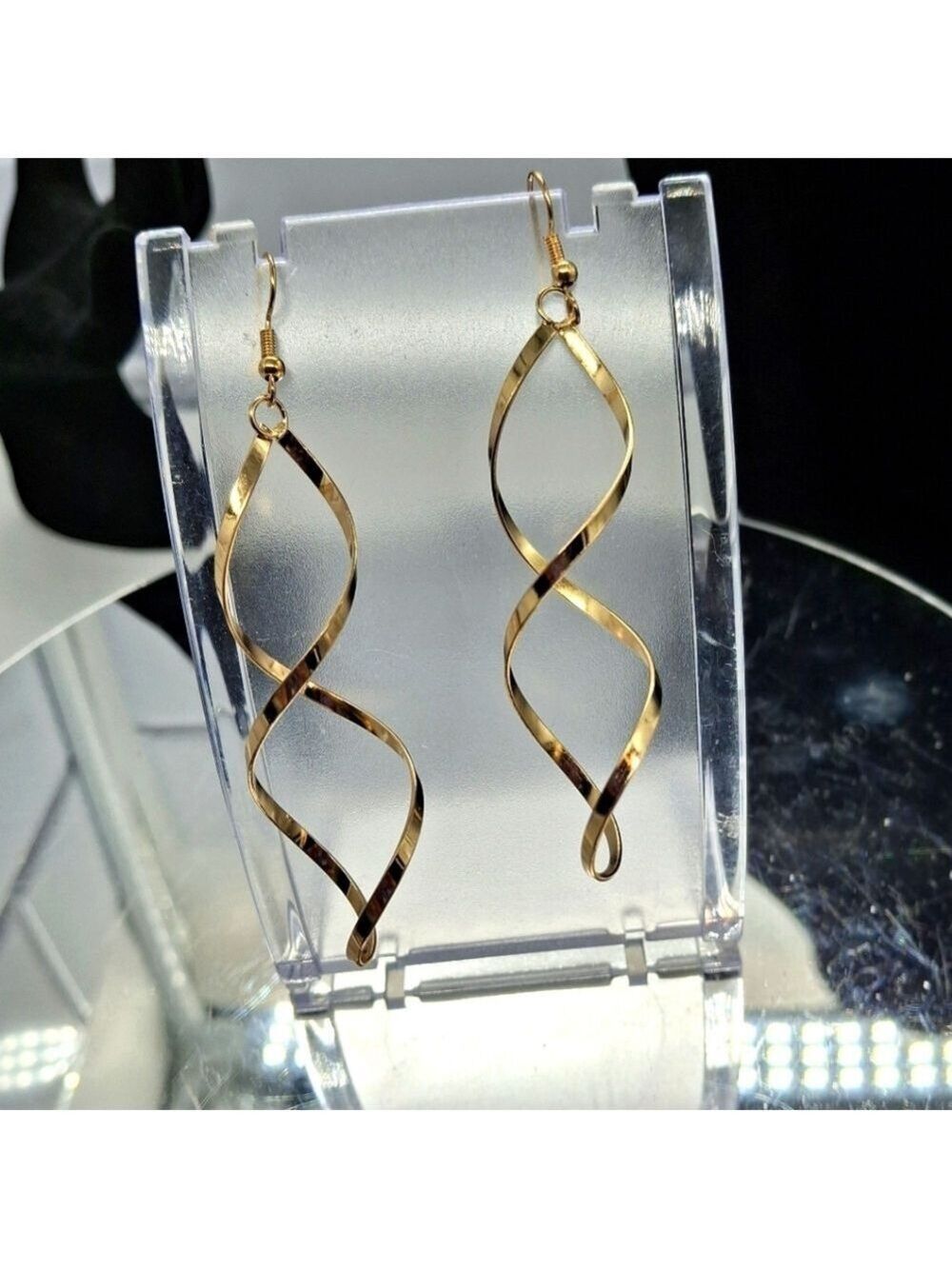 Gold Twisted Spiral Dangle Earrings